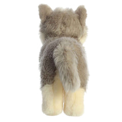 Aurora Miyoni Wolf Pup cream underside visible, tactile plush suitable for hugging.