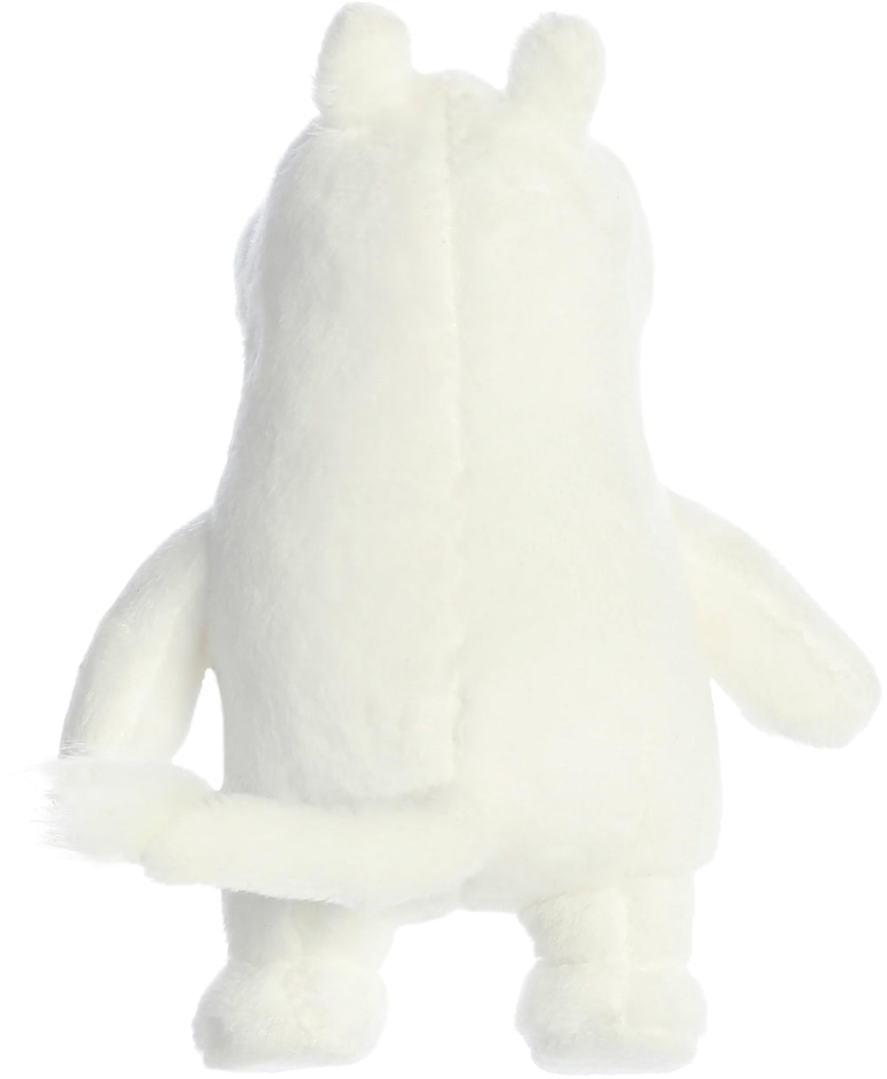 Aurora Moomin plush on white background suits nursery decor displays.