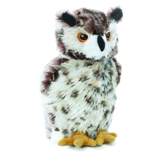 Aurora Osmond owl plush side view, brown body, great storytelling companion.
