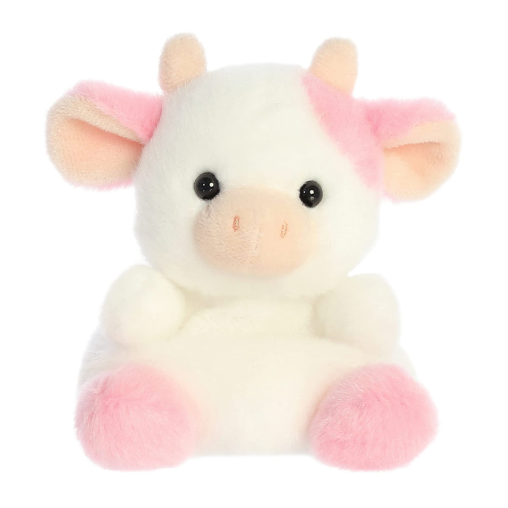 Aurora Belle Strawberry Cow Palm Pal front view, soft plush for cuddles
