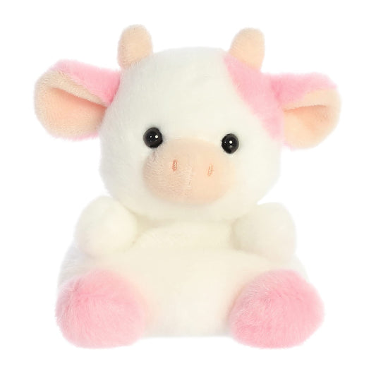 Aurora Belle Strawberry Cow Palm Pal front view, soft plush for cuddles
