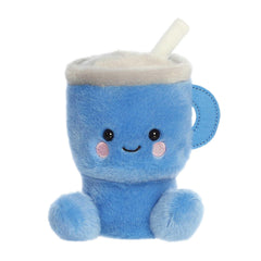 Aurora Palm Pals Cliff Travel Cup blue plush held in hand for portable play.