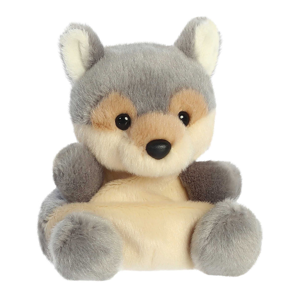 Close-up of the soft Aurora Lucian Wolf plush highlighting fluffy texture.