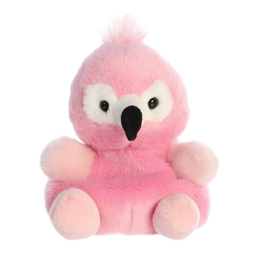 Aurora Palm Pals Pinky Flamingo close-up shows soft plush texture for cozy cuddling.