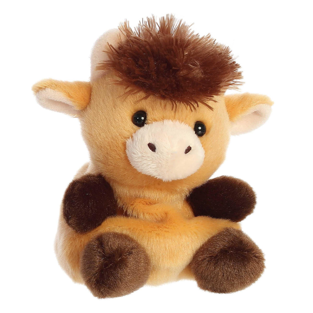 Soft fluffy Hubert Highland Cow Palm Pal plush with cuddly texture