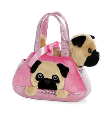 Elegant Aurora Peek-A-Boo Pug purse carrier in pink for portable, stylish pet transport.
