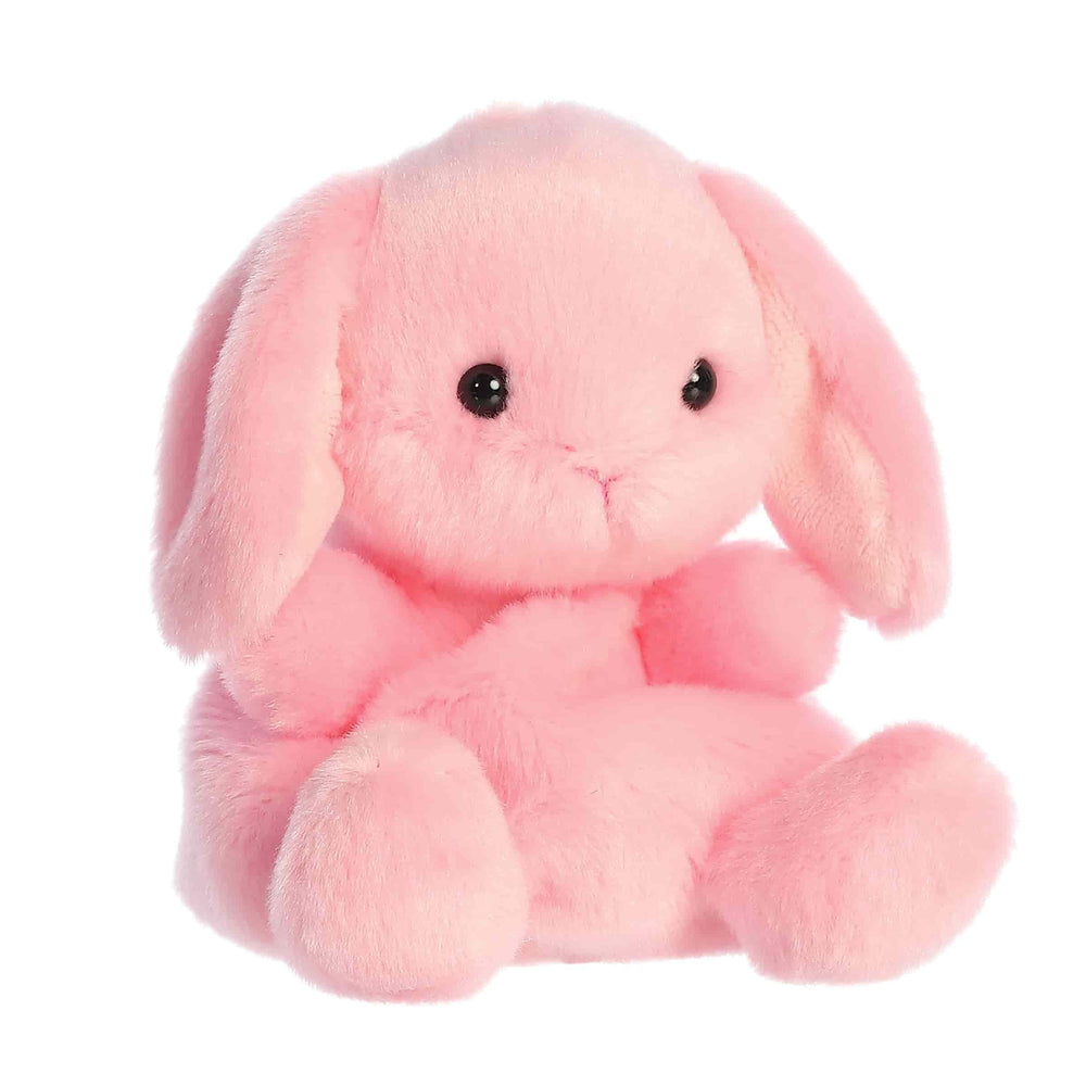Aurora Adorable Palm Pals Petal Pink Lop Bunny stuffed animal resting pose highlights cuddle-worthy charm.