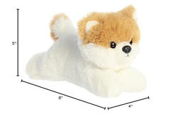 Compact 8-inch Pom the Pup offers a cuddly snuggle partner on shelves and beds.