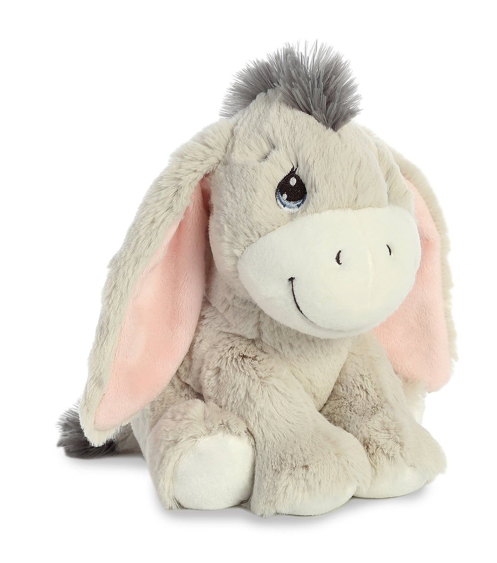 Aurora Precious Moments dusty donkey plush highlights a heart tag with an inspirational message for sentimental gifting.