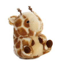 Aurora Giminy Giraffe plush with paws on tummy ready to roll along on adventures.