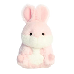 Aurora Round Rolly Pet Bunny Pink 5-inch resting plush for display and gentle play.