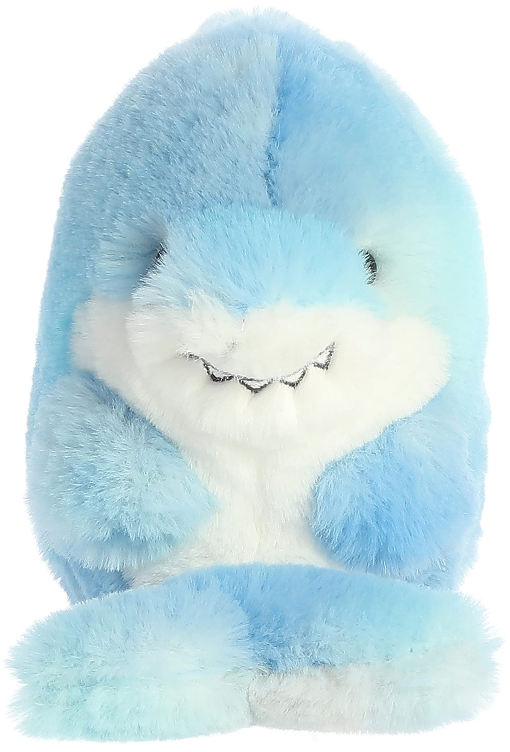 Aurora Sutton Shark plush shows paws on tummy with skyward feet for imaginative play.