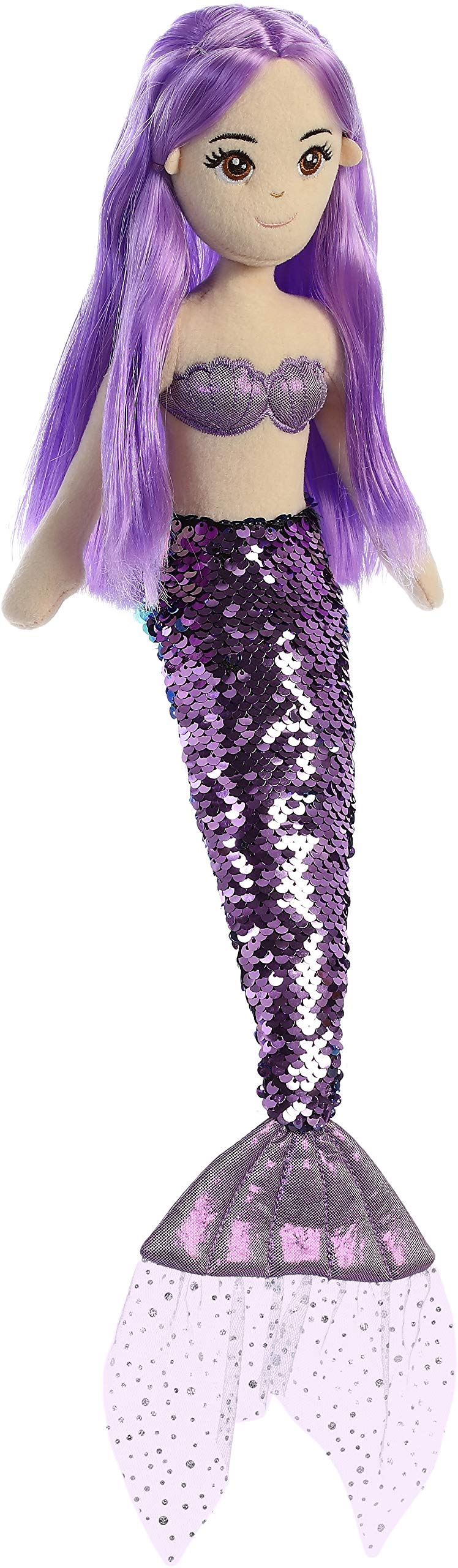 Aurora Jenna mermaid doll in purple outfit, plush softness for cuddly playtime