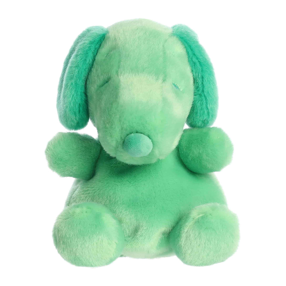 Close-up of Green Snoopy shows soft fur and durable stitching for daily hugs.