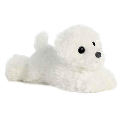 Aurora Snowball Mini Flopsie plush with 8-inch white fur for cuddling and play.