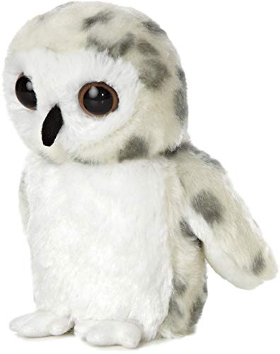 Aurora Snowy Owl Mini Flopsie resting on belly, easy doll play and display.