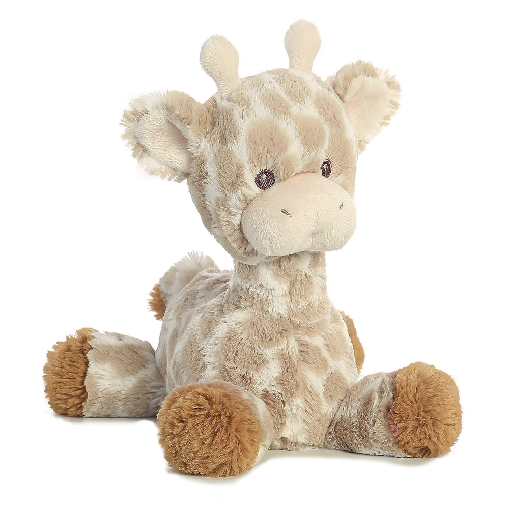 Aurora Snuggly Loppy Giraffe with embroidered face for safe crib-time cuddling.