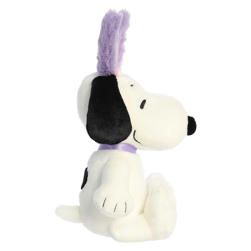 Aurora Snoopy stuffed animal fabric close-up showing soft plush and sturdy stitching.