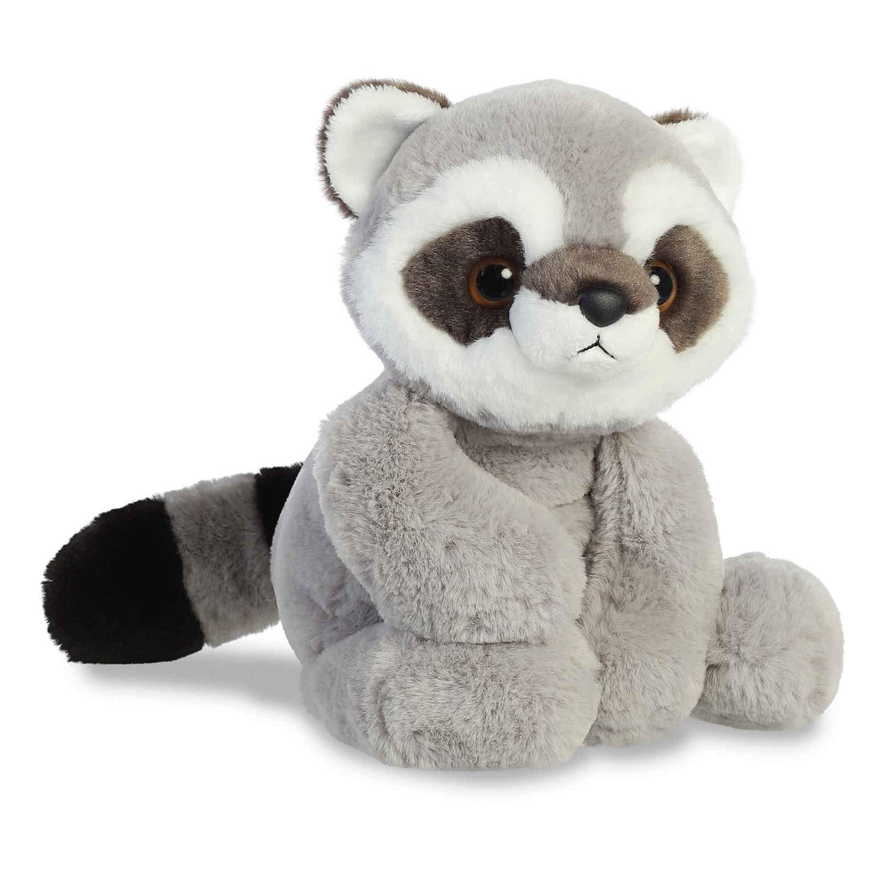 Aurora Roy Raccoon Flopsie close-up shows soft grey and white fur.