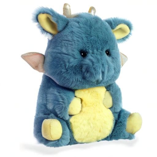 Aurora World Rolly Pet Egan Dragon blue fur with yellow accents for display