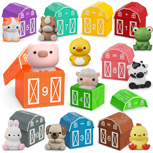 AuroTops farm barns set with 10 colorful barns and puppets sparks early pretend play.