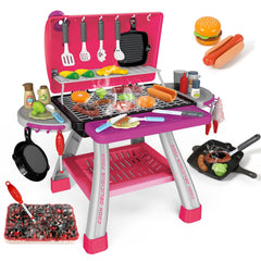 AuroTops pink kitchen grill set closeup shows durable materials for safe pretend play.
