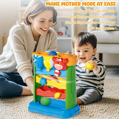 AuroTops toddler pounding toy demonstrates cause-and-effect as balls roll.