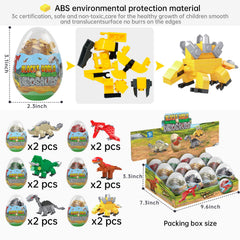 Auryee 12-piece pre-filled Easter eggs with dinosaurs for kids' Easter gifts.