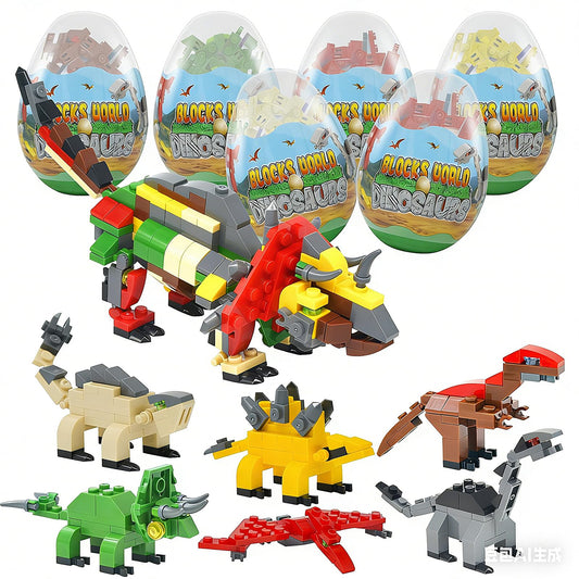 Auryee dinosaurs eggs building blocks set assembled for imaginative play and STEM learning.