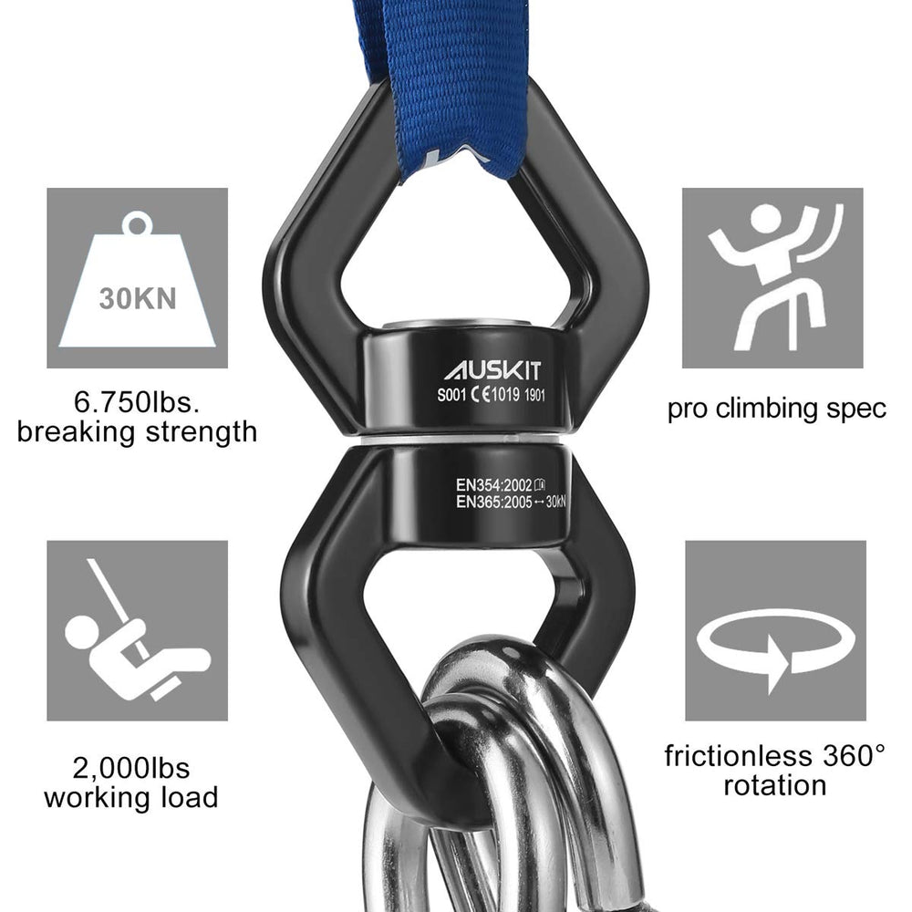 AusKit hanging gear swivel attachment simplifies rope and strap connections.