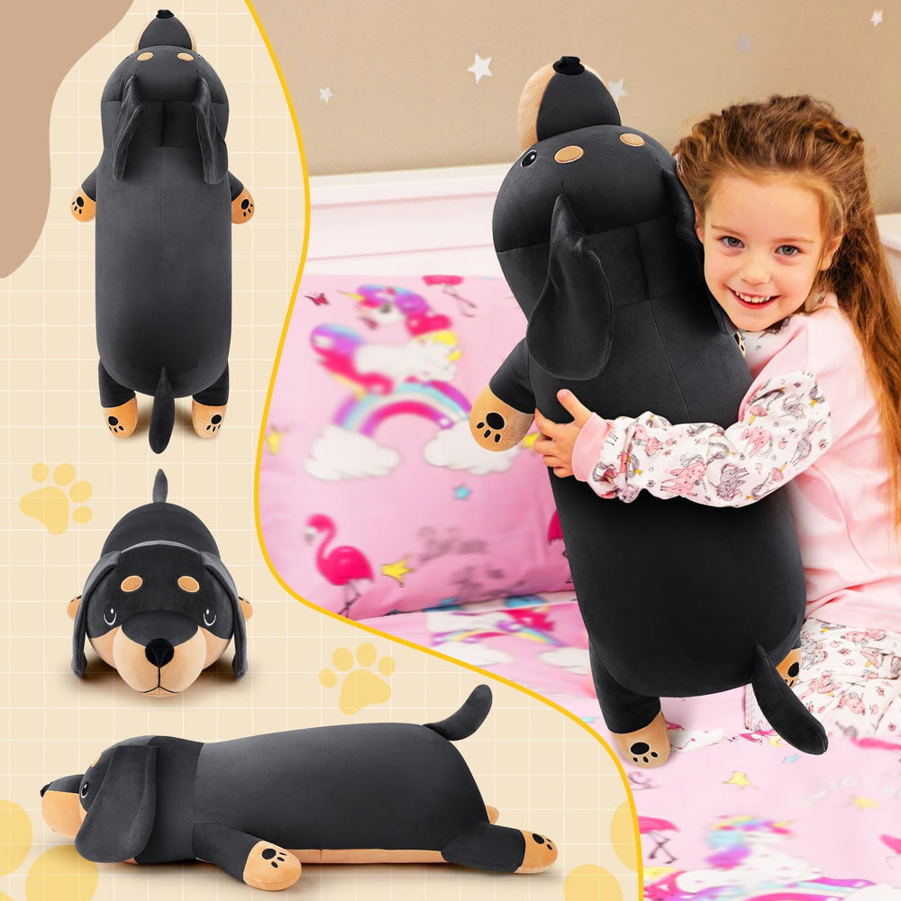 Auspicious Beginning 30-inch dachshund plush vacuum-packed for fluffy reveal.