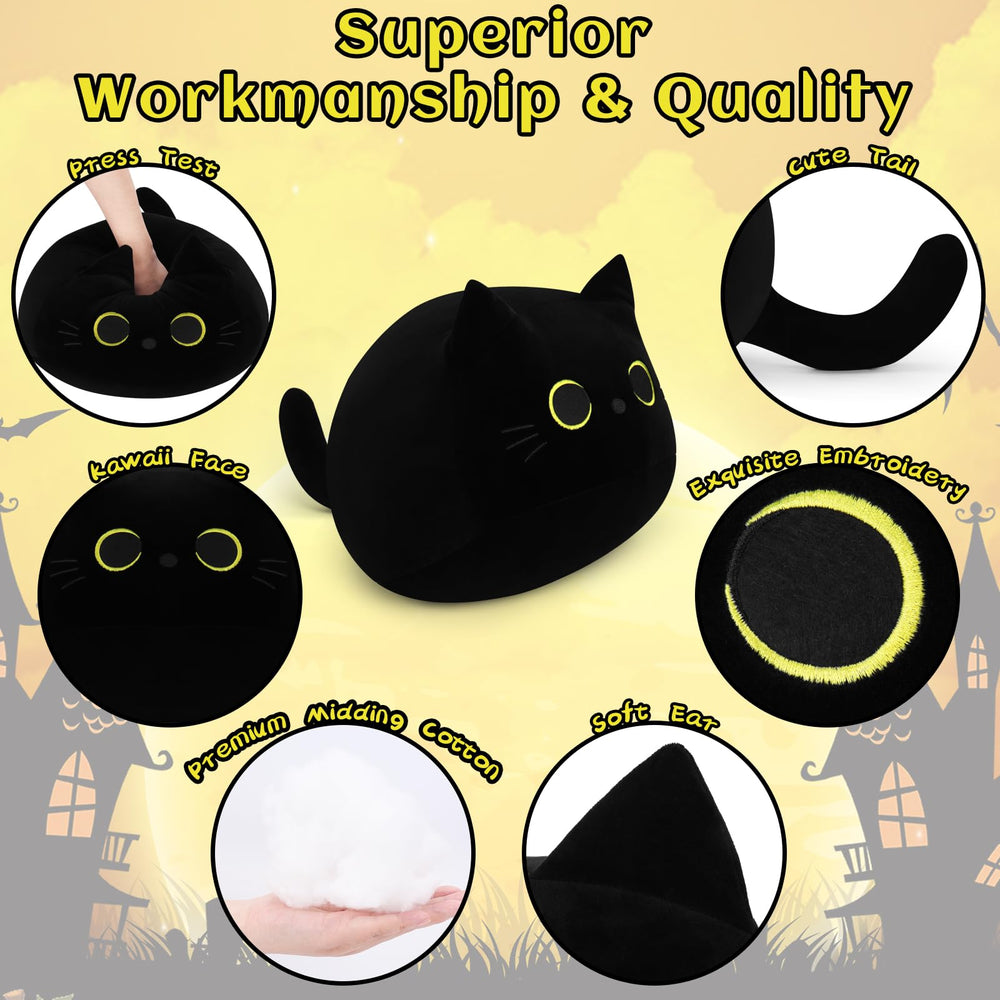 Auspicious Beginning black cat plush eye detail adds cute Halloween charm