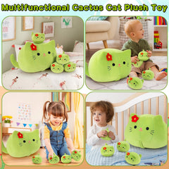 Auspicious Beginning cactus cat plush decor for home, desk, or shelf.