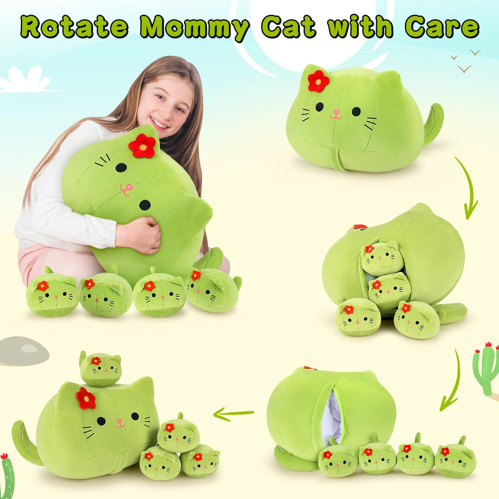Auspicious Beginning cactus cat plush travel pillow for comfy journeys.