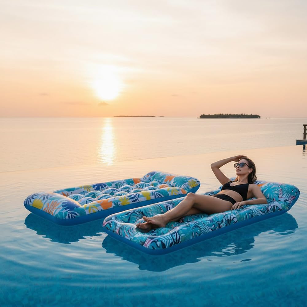 Auspicious Rain giant 2-pack pool float mat with headrests for comfortable lounging.