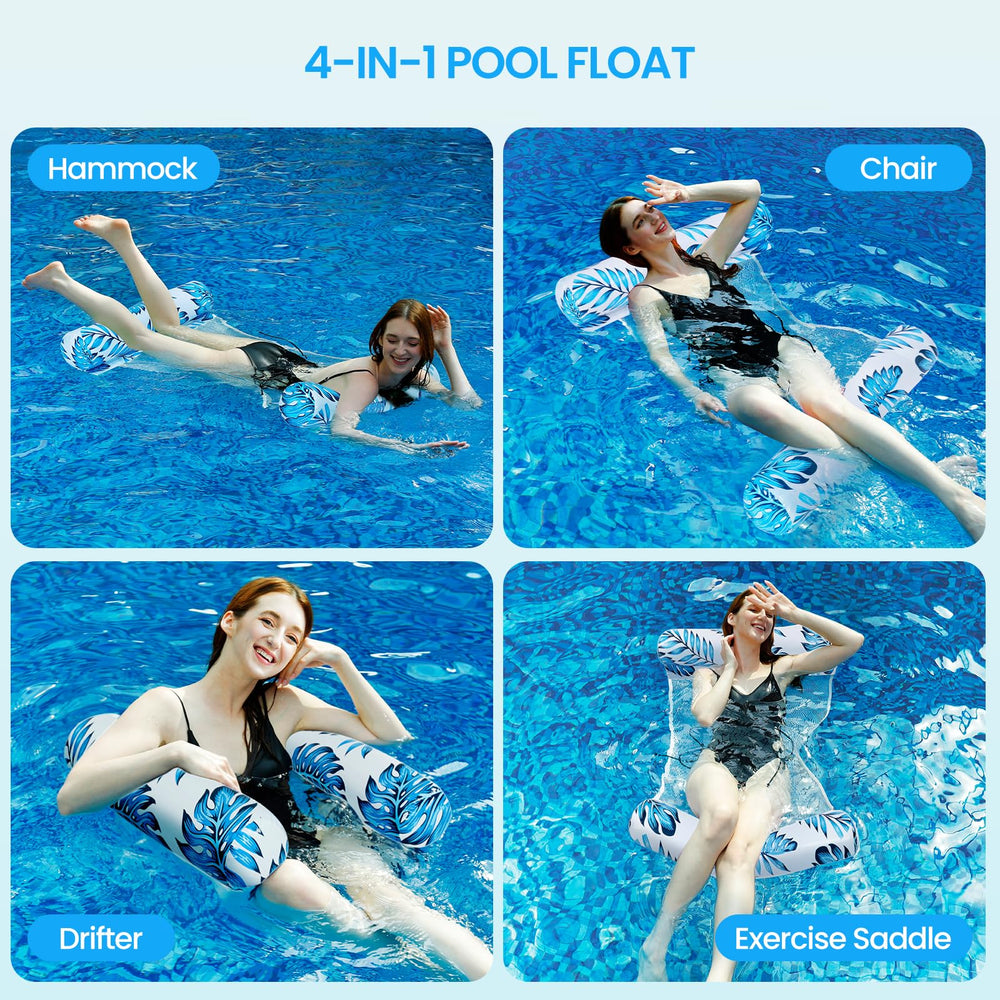 Auspicious Rain leaf-pattern saddle pool float offers versatile seating on water.