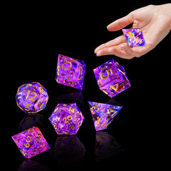 AUSTOR seven-die set detailed d20 face aids quick recognition.