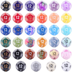 Austor D12 dice with black velvet pouch for convenient storage