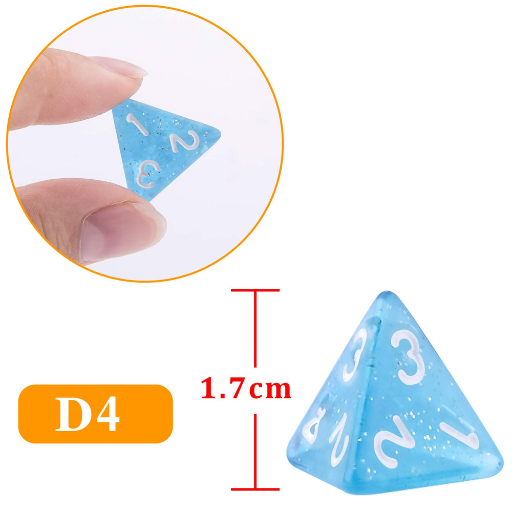 AUSTOR D4 dice close-up highlighting bold engravings for easy reading.