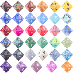 AUSTOR D8 dice with random colors and pearl glitter finishes.