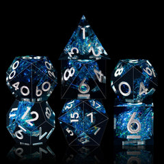 AUSTOR Dark Star Silver dice close-up highlights sharp edges and polished finish