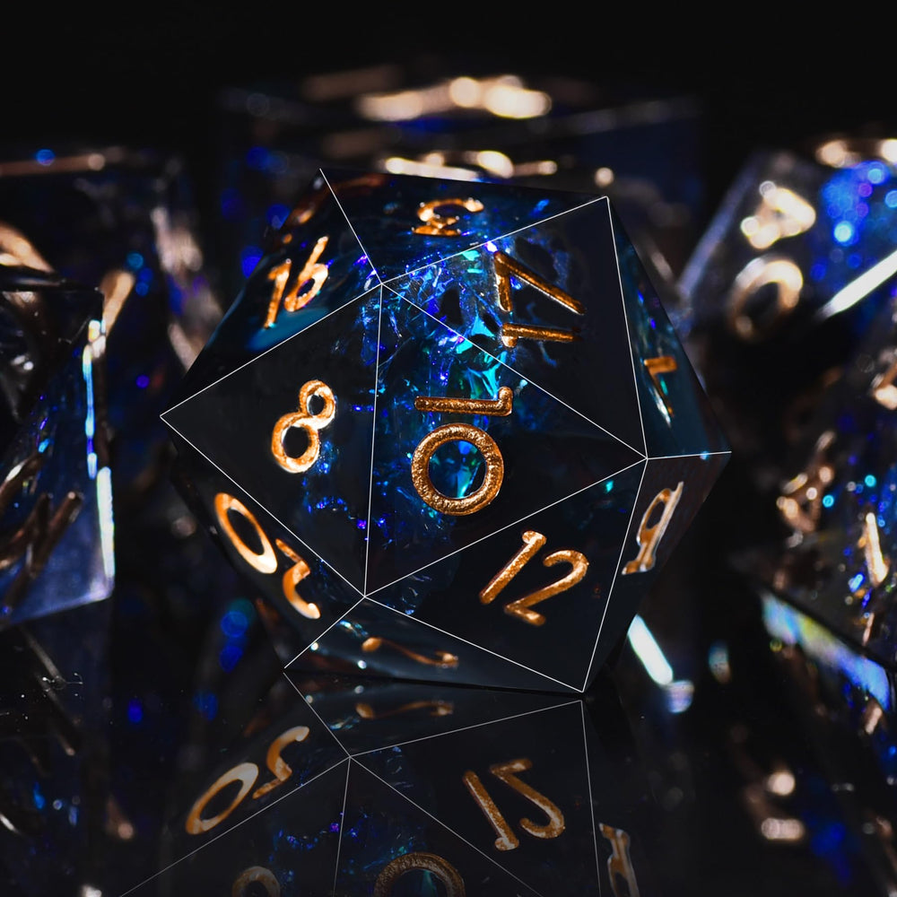 Dice faces display color variation and light-catching effects