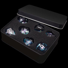 AUSTOR DND dice with PU foam lined storage box for display.