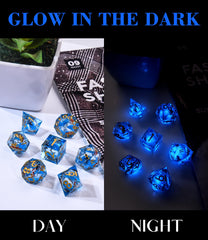 AUSTOR glow dice with liquid-core quicksand glow for nighttime gameplay.