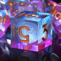 AUSTOR liquid core DND dice set close-up with quicksand effect for immersive gameplay.