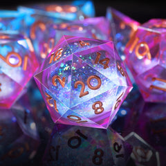 AUSTOR D8 blue-violet dice highlight balanced weight for smooth rolls.
