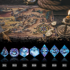 Liquid core quicksand effect visible during rolling on blue dice.