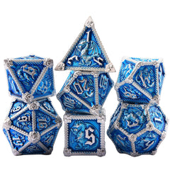 AUSTOR metal DND dice with dragon theme showcases craftsmanship and eye-catching detail.