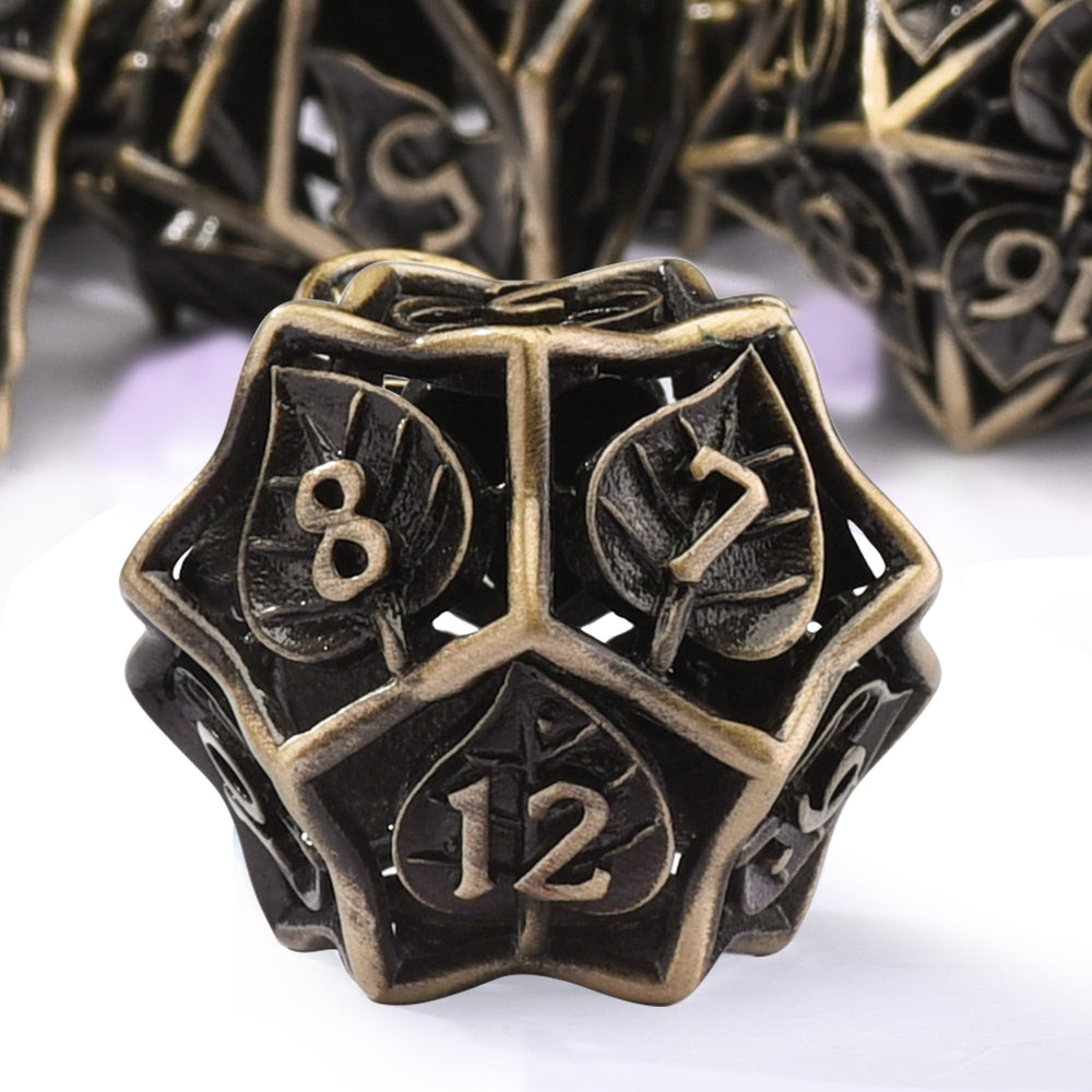 AUSTOR premium copper polyhedral dice with satisfying heft and precise rolling.