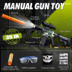 Outdoor battle action featuring Austraes toy gun in green.